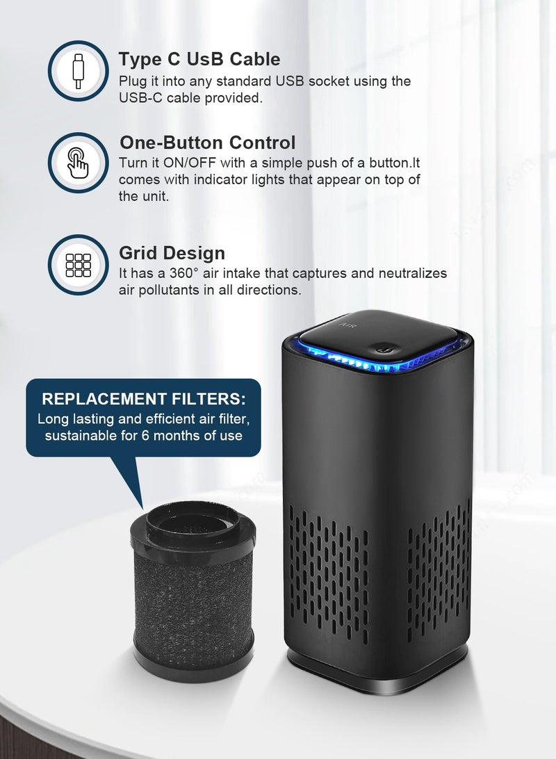 HomarKet Portable Air Purifier,Car Air Purifier with HEPA Filters,Air Sterilizer healthy assistant purify,Quiet Working And 7 Colors LED Lights For Bedroom Home Office - Image 3