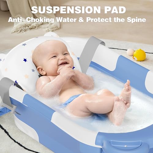 MoreFeel Collapsible Baby Bathtub for Newborn with Thermometer 1 Hooded Towel 1 Soft Floating CushionPortable Travel Bathtub with Drain Hole Durable Foldable Baby Tubs for Infants to Toddler - Image 3