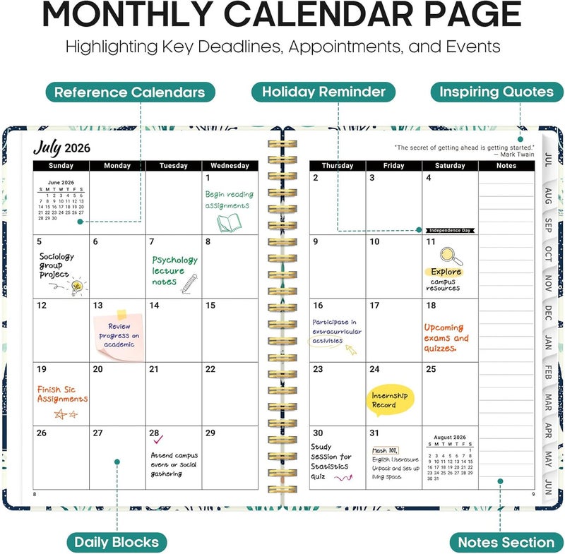 Taja Planner 2026-2027, Academic Year Monthly and Weekly Calendar Planner, Jul 2026 - Jun 2027, Hardcover Teacher Student Planning Agenda book with Tabs, Perfect for School Office Supplies, 6.3" x 8.5 - Image 2