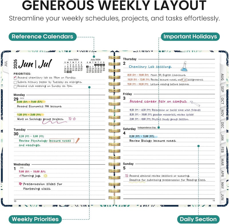 Taja Planner 2026-2027, Academic Year Monthly and Weekly Calendar Planner, Jul 2026 - Jun 2027, Hardcover Teacher Student Planning Agenda book with Tabs, Perfect for School Office Supplies, 6.3" x 8.5 - Image 3