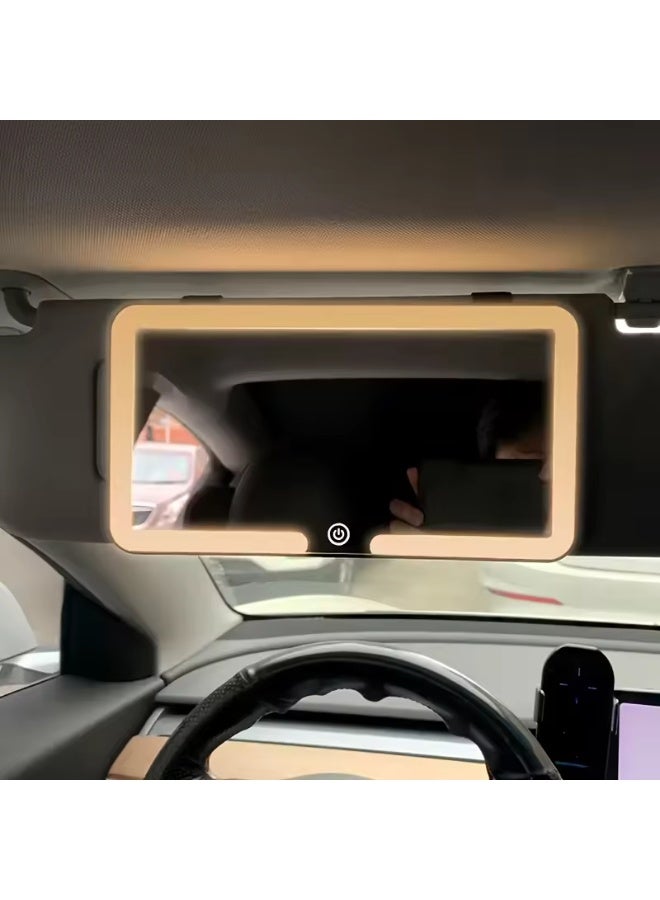 White Car Sun Visor Makeup Mirror with HD Glass LED Light Three Color Adjustable Brightness Foldable Design Passenger Side Vanity Mirror for Quick Touch Up Suitable for Most Cars - Image 4