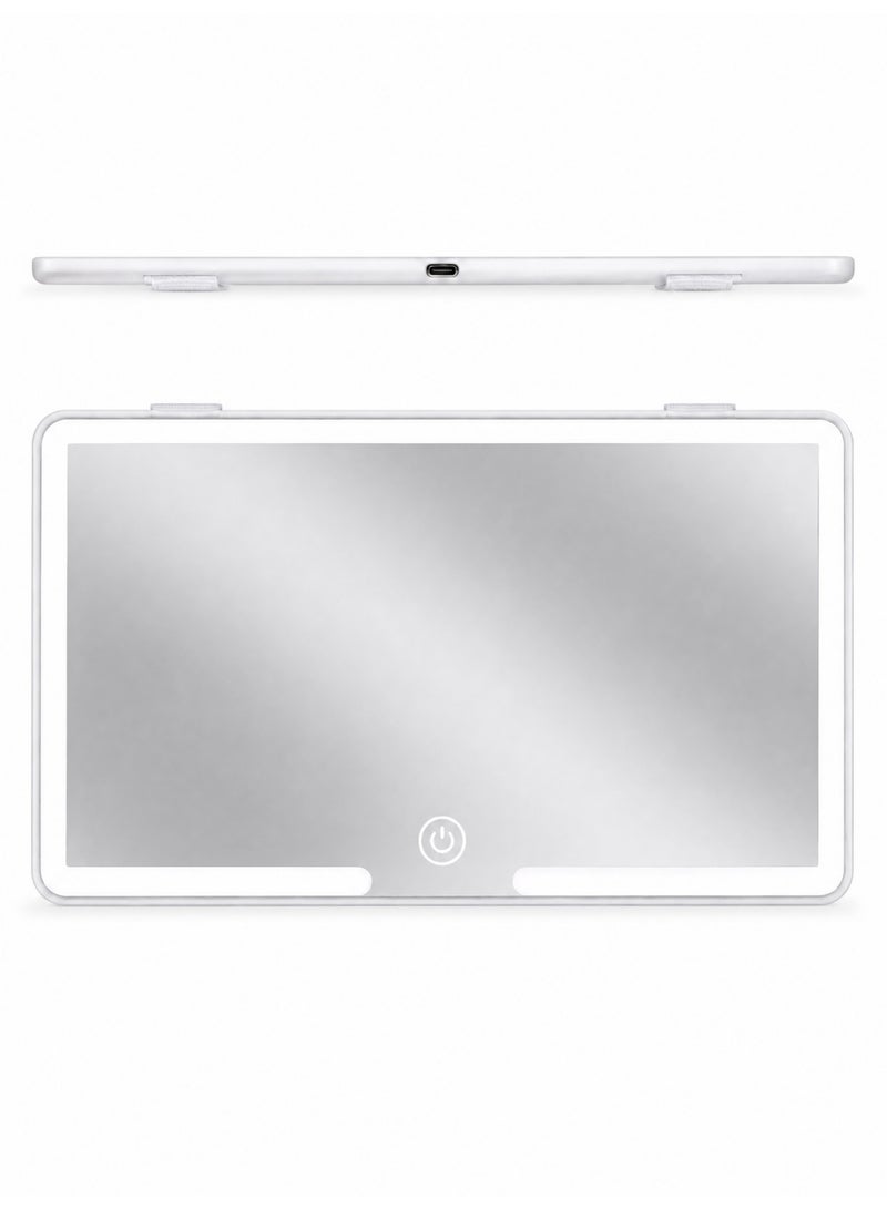 White Car Sun Visor Makeup Mirror with HD Glass LED Light Three Color Adjustable Brightness Foldable Design Passenger Side Vanity Mirror for Quick Touch Up Suitable for Most Cars - Image 1
