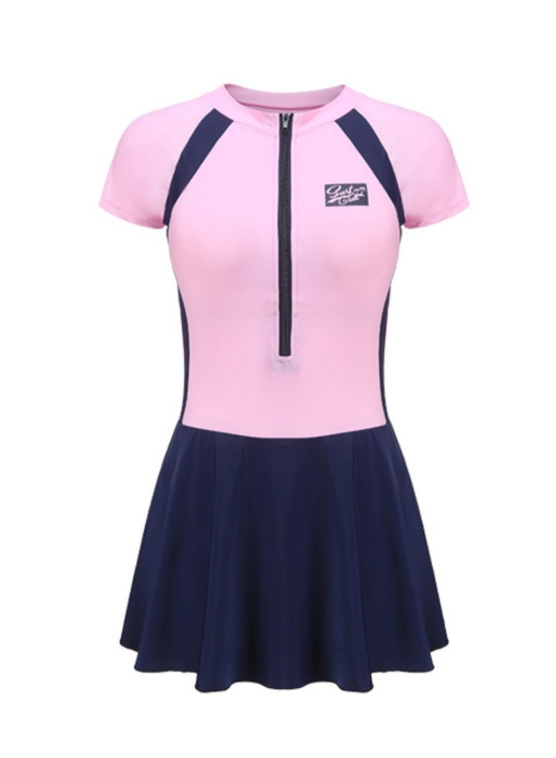 Generic High-Elastic Women Summer Slim Sunscreen Swimwear Dress Surfing Suit Sport Wear Push Up Beach Wear Pink - Image 4