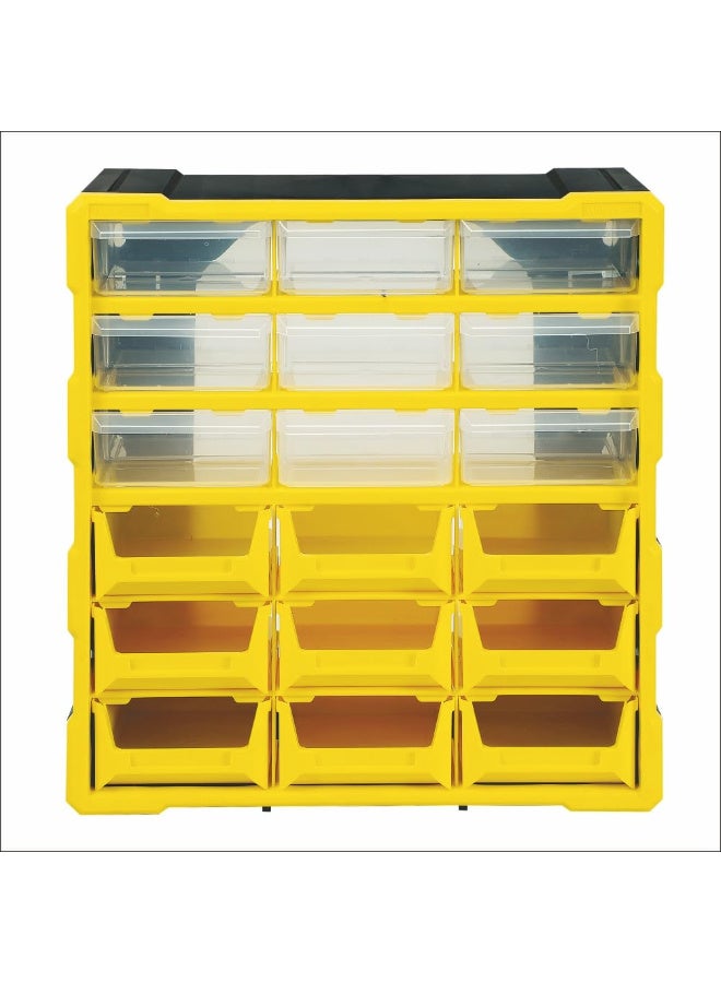 Alkon Plastic Component Organizer with 9 Bins and 9 Drawers ACO 9B9D Small Parts Storage Unit | Organization Cabinet | Office Supplies | Stationary | Nuts, Screws & Bolts | Small Hardware | Workshop & Garage | DIY | Hobbies | Crafts | LEGO | Toys | Collectables | Sewing | Jewellery | Pharmacy | Medicine | Clinic | Hospital | Shop | Mobile | Electronics | Cables - Image 1