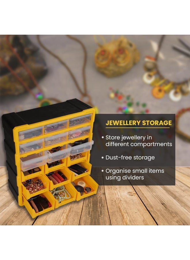 Alkon Plastic Component Organizer with 9 Bins and 9 Drawers ACO 9B9D Small Parts Storage Unit | Organization Cabinet | Office Supplies | Stationary | Nuts, Screws & Bolts | Small Hardware | Workshop & Garage | DIY | Hobbies | Crafts | LEGO | Toys | Collectables | Sewing | Jewellery | Pharmacy | Medicine | Clinic | Hospital | Shop | Mobile | Electronics | Cables - Image 5