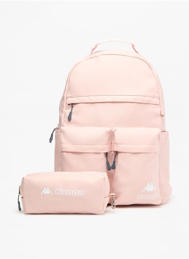 Kappa Girls Logo Print Backpack with Adjustable Straps and Pencil Pouch - 45x15x32 cm  - Image 1