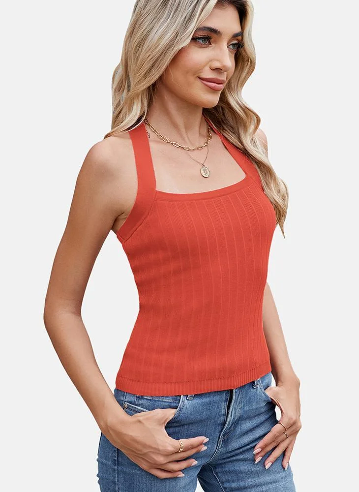 YUNIQEE Orange Round Neck Printed Top