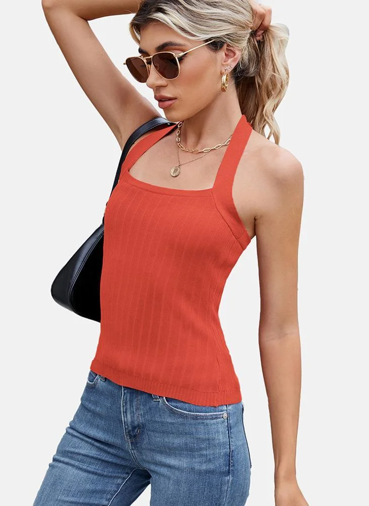 YUNIQEE Orange Round Neck Printed Top