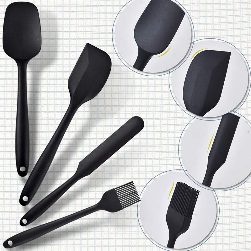 Newk Silicone Cooking Spatula Set  6-Piece Set with One Piece Design  Nonstick Rubber Spatula Kitchen with Stainless Steel Core for Cooking  Baking  and Mixing - Black - Image 2