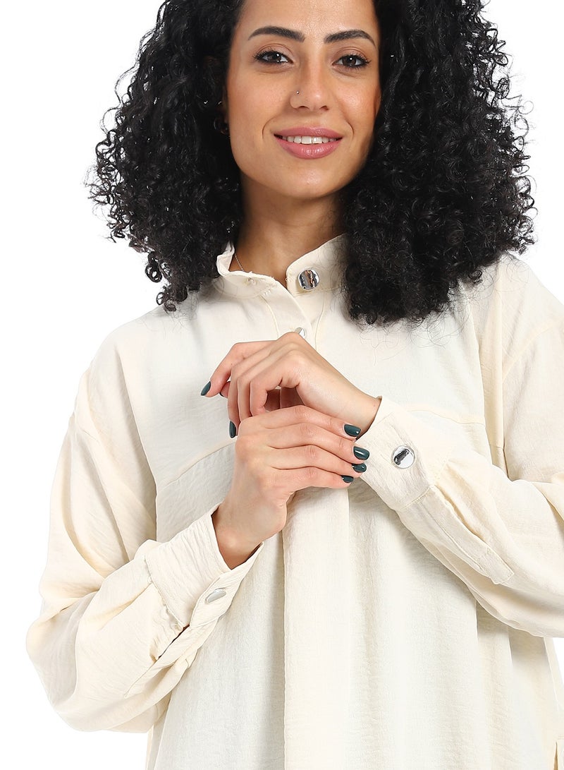 Caesar Women's long-sleeved, half-neck, button-down blouse - Image 4