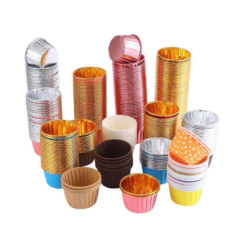 50 Colorfulful Rolled Edge Cake Cups, Gold Double-Sided Aluminized Baking Cups, High Temperature Resistant Silver Rolled Muffin Cups - Image 4
