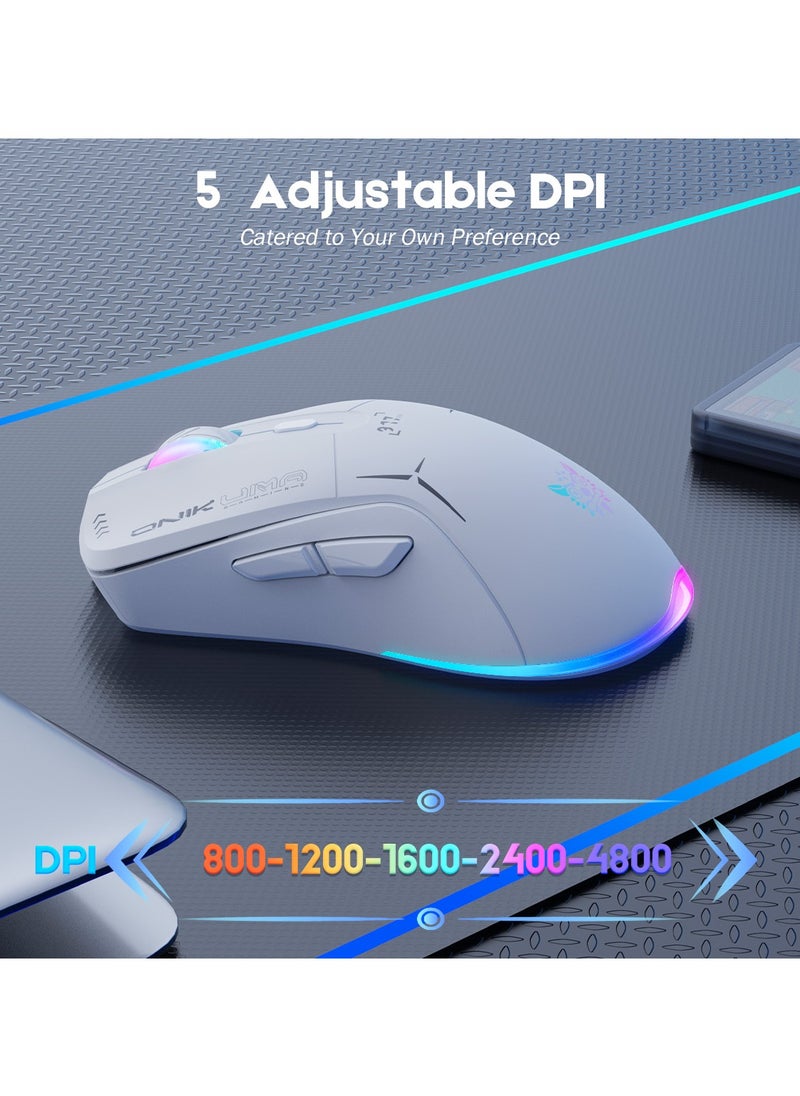 onikuma - Gaming Mouse, Wired/Wireless/Bluetooth Tri-Mode, Laptop Wireless Mouse, Portable Type-C Rechargeable 4800 DPI Mouse with 7 RGB Lighting Modes - Image 1