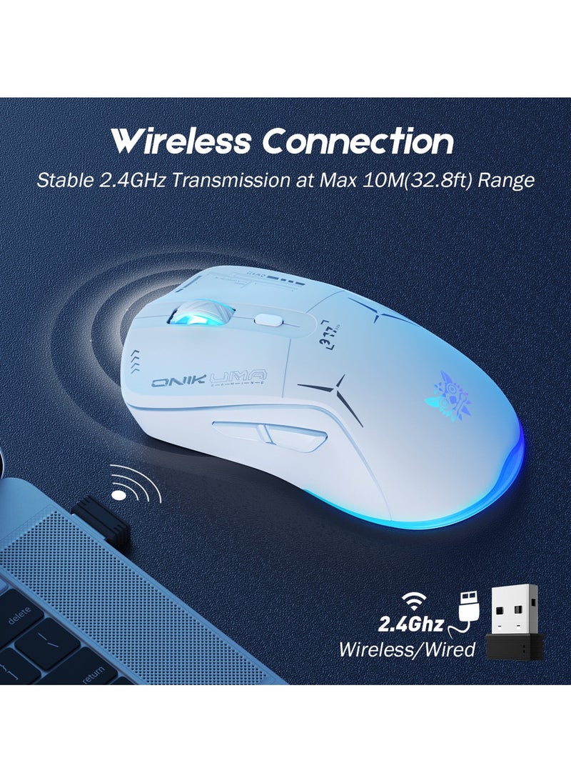 onikuma - Gaming Mouse, Wired/Wireless/Bluetooth Tri-Mode, Laptop Wireless Mouse, Portable Type-C Rechargeable 4800 DPI Mouse with 7 RGB Lighting Modes - Image 1