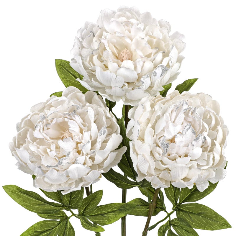 Briful 3PCS White Peony Artificial Flower Stems 29.1in Long Stem Fake Peonies Silk Floral Arrangement Real Touch Peony Flower for Christmas Home Vase Party Wedding Bouquet Decor - Image 1