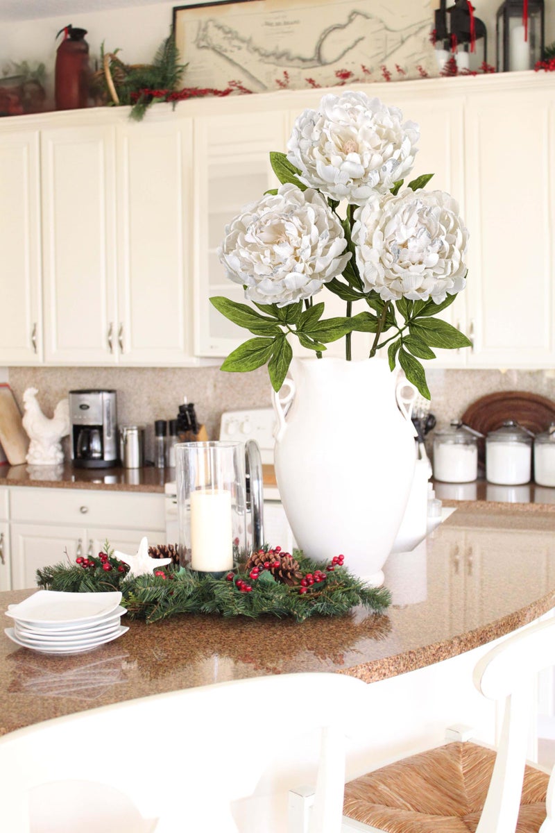 Briful 3PCS White Peony Artificial Flower Stems 29.1in Long Stem Fake Peonies Silk Floral Arrangement Real Touch Peony Flower for Christmas Home Vase Party Wedding Bouquet Decor - Image 5