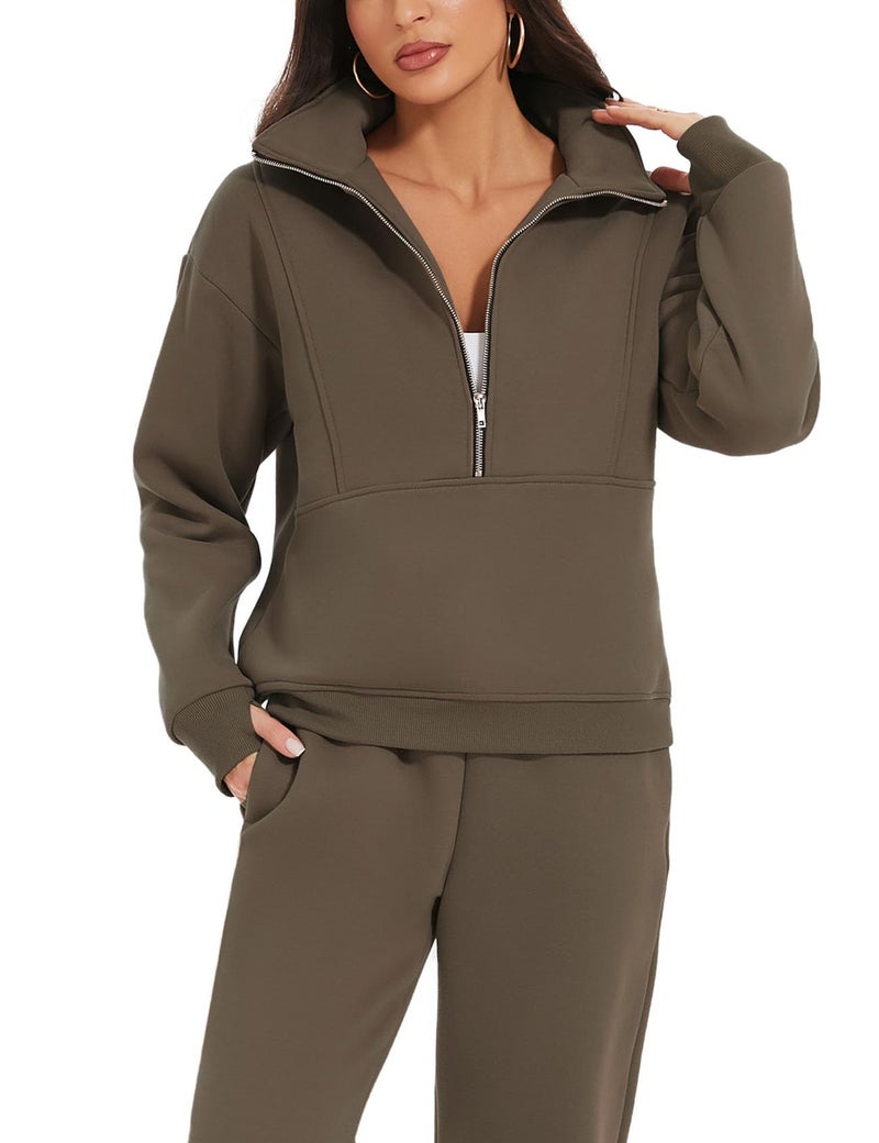 Eisctnd Womens Fleece 2 Piece Sweatsuit Lounge Set Long Sleeve Sweatshirt Jogger Pants Tracksuit Sweatsuit 2024 Fall Sets(Coffee-M) - Image 3