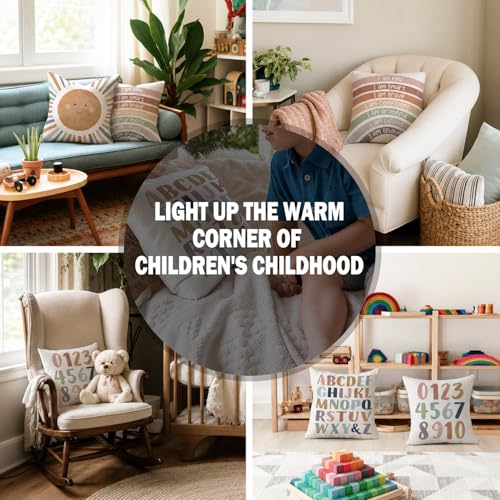 ISANOU Kids Playroom Decor,Boho Sun Alphabet Throw Pillow Covers,Kids Reading Nook Decor Pillowcase for Classroom Playroom Nursery,18x18 Inch Pillowcase Set of 4 - Image 4
