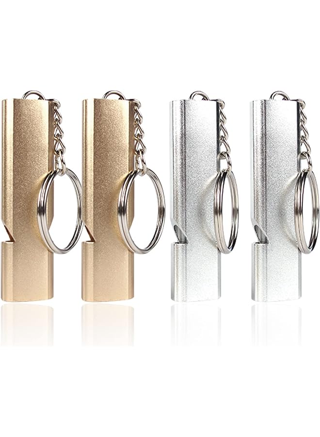 KASTWAVE Emergency Whistle Metal Survival Whistle Double Tubes Safety Whistles for Boating Outdoor Camping Hiking Hunting Sports Dog Training (4 PCS silver and gold) - Image 1