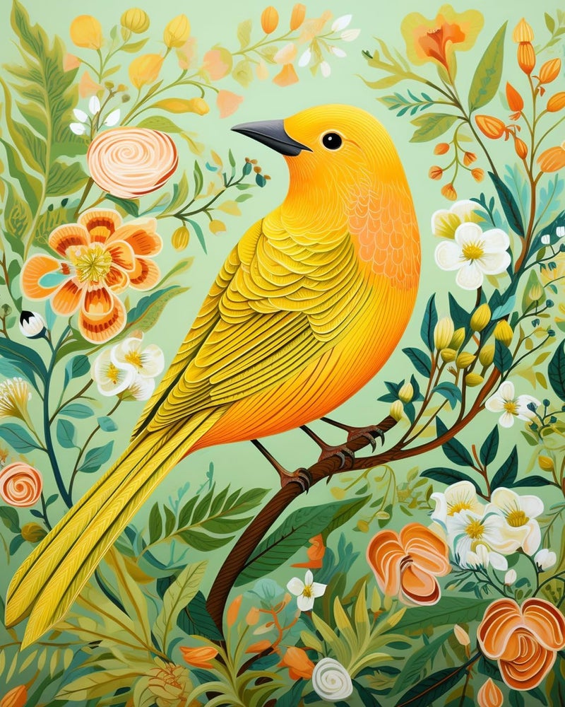 Tucocoo طائر أصفر ساطع مع طلاء زهور أخضر بواسطة مجموعات الرسم بالأرقام 16x20 بوصة قماش رومانسية للرسم الزيتي DIY للأطفال والطلاب والبالغين المبتدئين مع فرش الأكريليك هدايا بدون إطار - Image 4