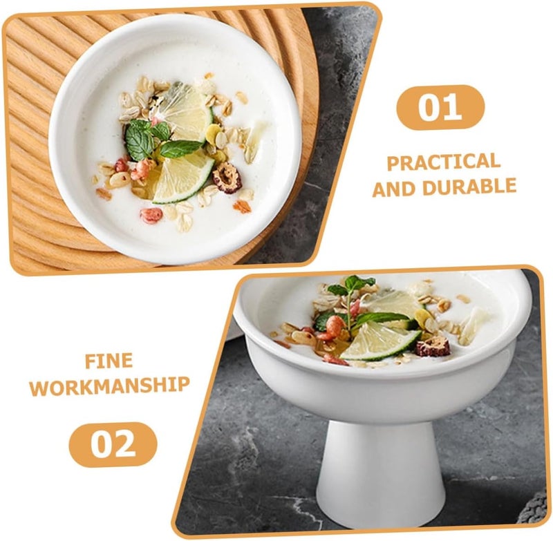 ABOOFAN Ceramic High Base Dessert Bowl 5-inch White Footed Ice Cream Cup Yogurt Serving Dish Household Kitchen Smoothie Container for Fruit Salad and Pudding - Image 3