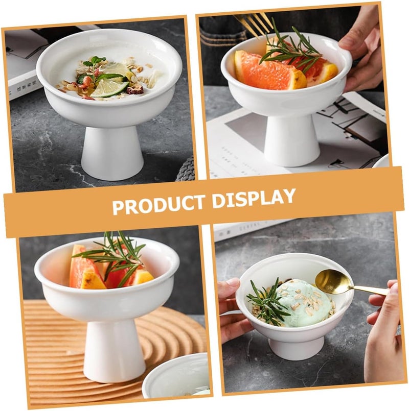 ABOOFAN Ceramic High Base Dessert Bowl 5-inch White Footed Ice Cream Cup Yogurt Serving Dish Household Kitchen Smoothie Container for Fruit Salad and Pudding - Image 4