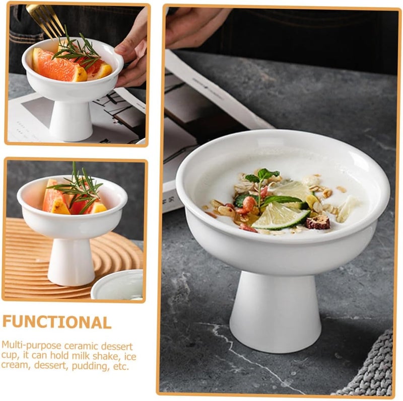 ABOOFAN Ceramic High Base Dessert Bowl 5-inch White Footed Ice Cream Cup Yogurt Serving Dish Household Kitchen Smoothie Container for Fruit Salad and Pudding - Image 5