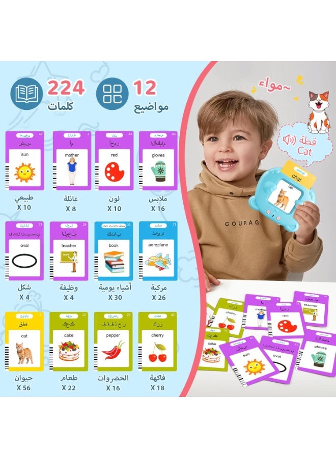 WinRise Arabic & English Talking Flash Cards for Toddlers, Educational Learning Toys for 2-6 Year Old Kids，Bilingual Flash Cards Learning Montessori Toys with 224 Sight Words, Speech Therapy Toys, Children's Sensory Preschool Learning Educational Gifts - Image 3