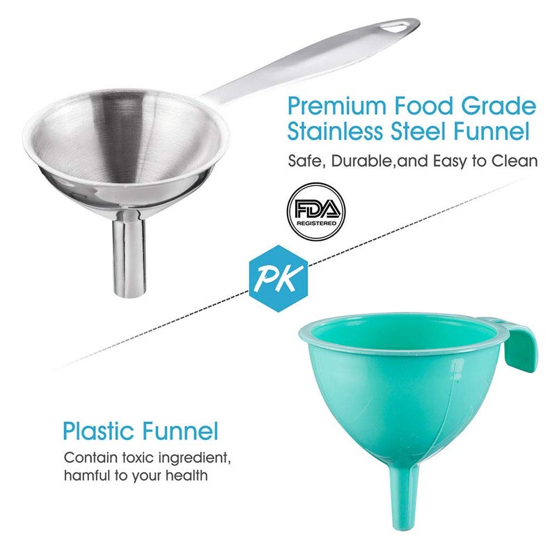 Toncoo 3-in-1 Premium Kitchen Funnel Set, Food Grade Stainless Steel Funnel for Filling Bottles, Small Bottle Funnel, Metal Funnel, Mini Funnel for Essential Oil, Flask, Spices, Liquid, Dry - Image 4