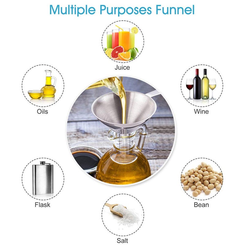 Toncoo 3-in-1 Premium Kitchen Funnel Set, Food Grade Stainless Steel Funnel for Filling Bottles, Small Bottle Funnel, Metal Funnel, Mini Funnel for Essential Oil, Flask, Spices, Liquid, Dry - Image 3