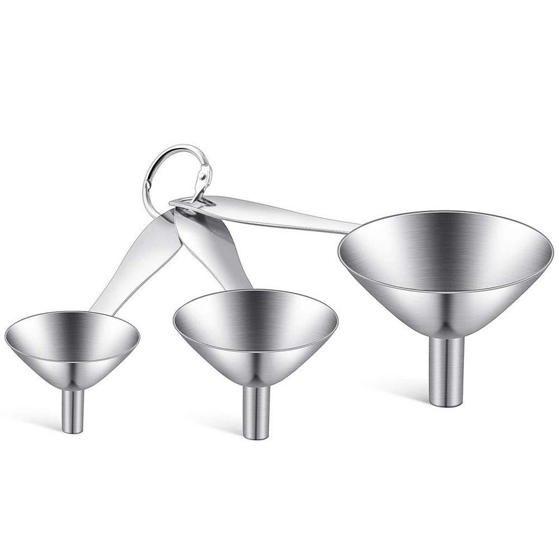Toncoo 3-in-1 Premium Kitchen Funnel Set, Food Grade Stainless Steel Funnel for Filling Bottles, Small Bottle Funnel, Metal Funnel, Mini Funnel for Essential Oil, Flask, Spices, Liquid, Dry - Image 1