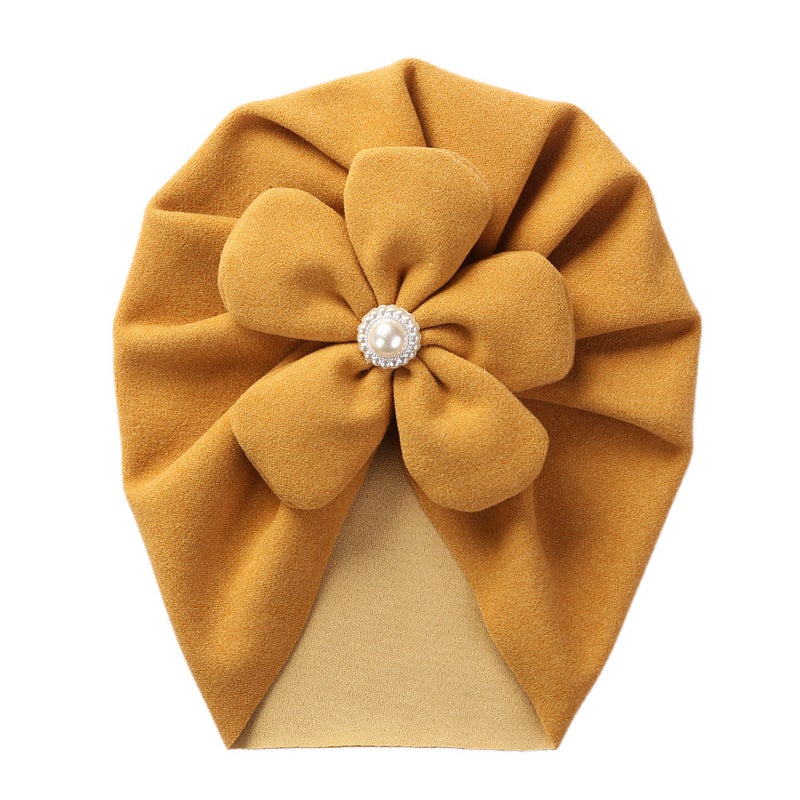 Chic Faux Cashmere Baby Hat with Flower Pearl 7# White  - Image 2