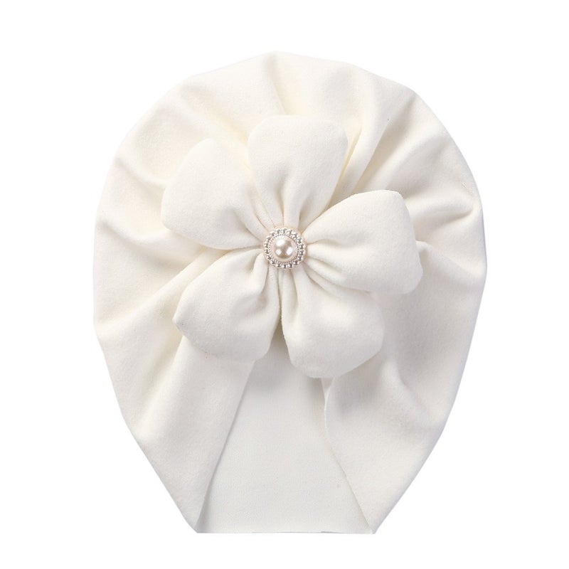 Chic Faux Cashmere Baby Hat with Flower Pearl 7# White  - Image 1