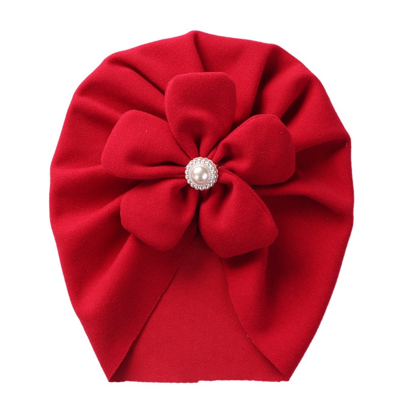 Chic Faux Cashmere Baby Hat with Flower Pearl 7# White  - Image 3