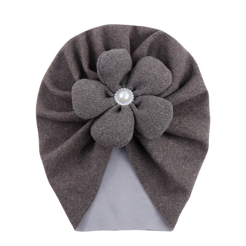 Chic Faux Cashmere Baby Hat with Flower Pearl 7# White  - Image 5