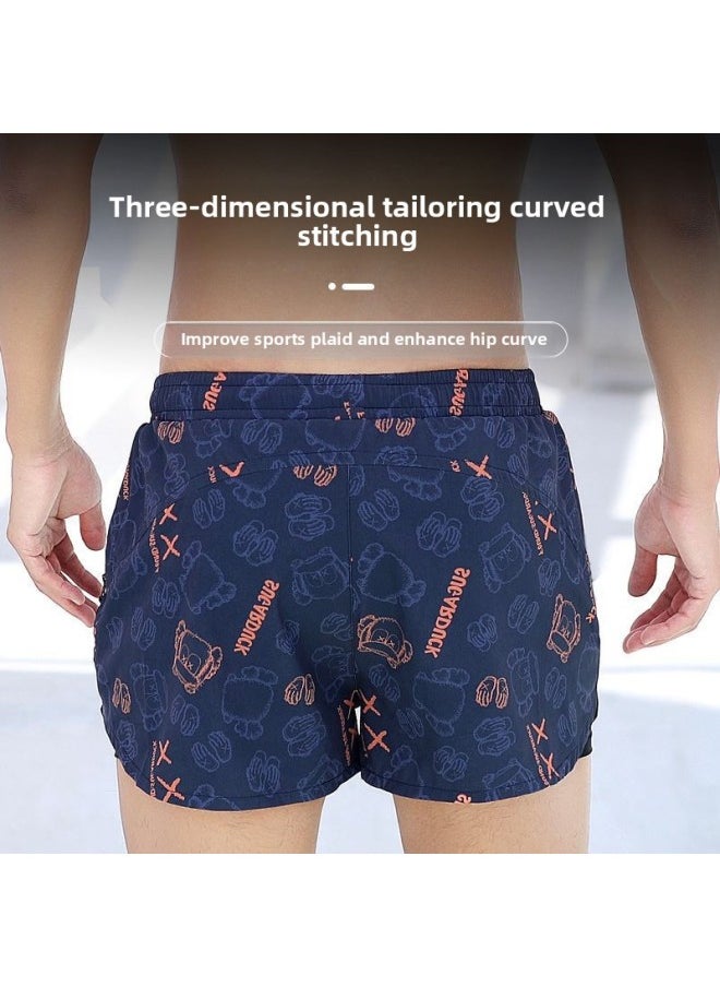 Loquat Swimming Trunks Men's Swimming Trunks Men's Anti-embarrassment 2023 Loose Swimming Cap Swimming Goggles Three-piece Swimming Equipment Full Set-Color:Blue Bear + Mobile Phone Bag-  - Image 5
