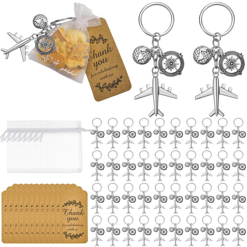 Henoyso 80 Sets Airplane Keychain Party Favor Including Airplane Compass Keychain with Thank You Tags Organza Favor Bag for Party