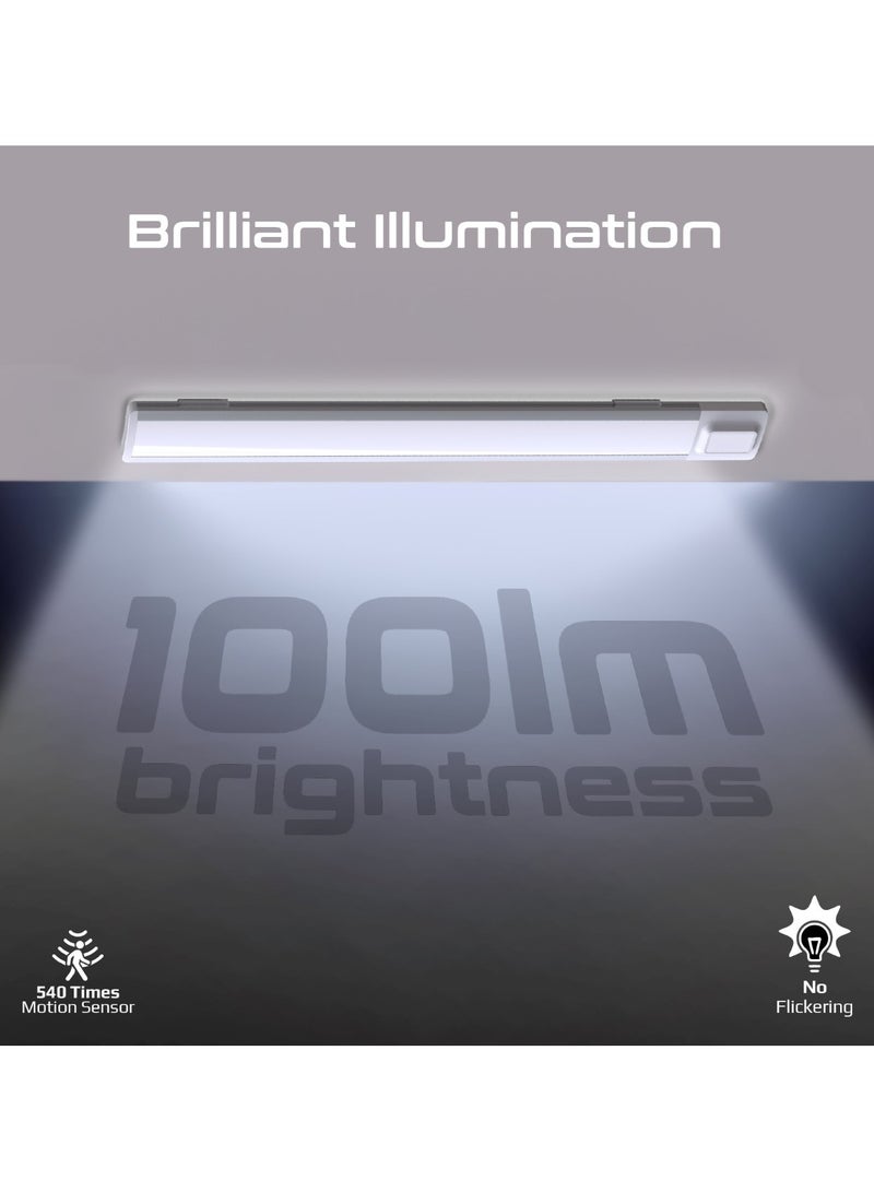 Promate 40cm LED Light with Motion Sensor, 100lm Brightness, Energy-Efficient 4W LEDs, USB-C Rechargeable 2000mAh Battery, Easy Adhesive Installation, Ideal for Under Cabinet Use, Lumia-40 White - Image 3