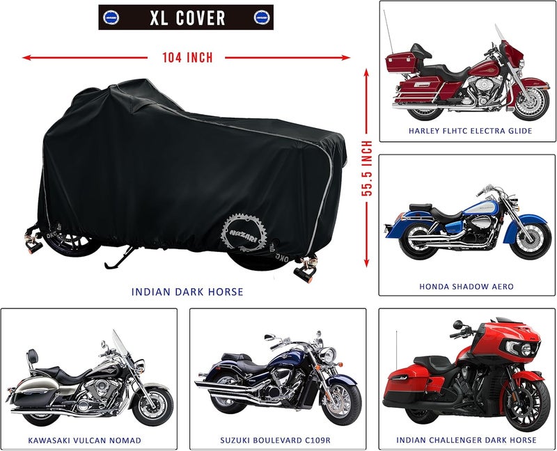Nuzari Heavy Duty Waterproof Motorcycle Cover - Extra Large Black - Image 2