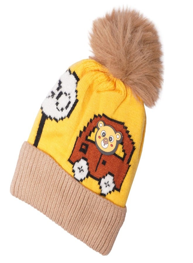 Malvina مجموعة مالفينا للأطفال قبعة صوفية وشال مجموعة للأطفال الصغار بنات وأولاد شتاء بوم كاب دافئ للرقبة (عبوة من 1) (1-4 سنوات) (أصفر) - Image 1