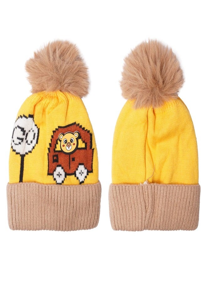 Malvina مجموعة مالفينا للأطفال قبعة صوفية وشال مجموعة للأطفال الصغار بنات وأولاد شتاء بوم كاب دافئ للرقبة (عبوة من 1) (1-4 سنوات) (أصفر) - Image 3