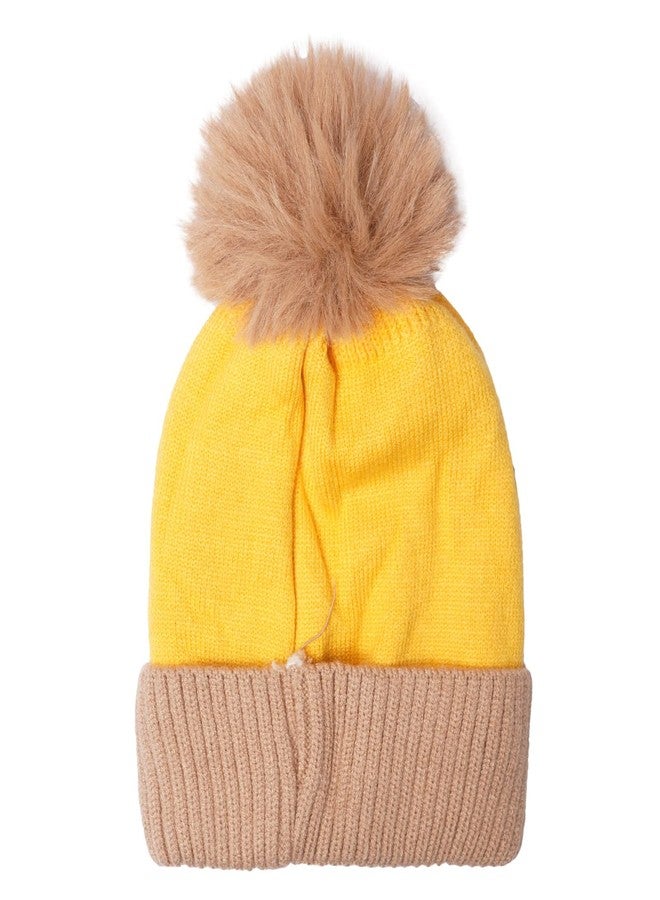 Malvina مجموعة مالفينا للأطفال قبعة صوفية وشال مجموعة للأطفال الصغار بنات وأولاد شتاء بوم كاب دافئ للرقبة (عبوة من 1) (1-4 سنوات) (أصفر) - Image 4