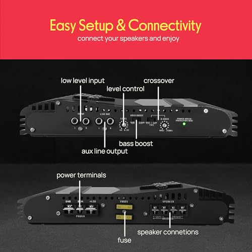 Lanzar 2-Channel High Power MOSFET Amplifier - Slim 800 Watt Bridgeable Mono Stereo 2 Channel Car Audio Amplifier w/ Crossover Frequency and Bass Boost Control, RCA input and Line Output - Lanzar VCT2010 - Image 4