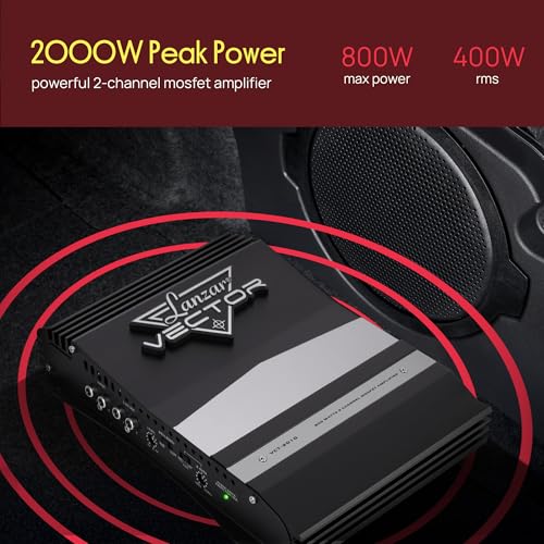 Lanzar 2-Channel High Power MOSFET Amplifier - Slim 800 Watt Bridgeable Mono Stereo 2 Channel Car Audio Amplifier w/ Crossover Frequency and Bass Boost Control, RCA input and Line Output - Lanzar VCT2010 - Image 2