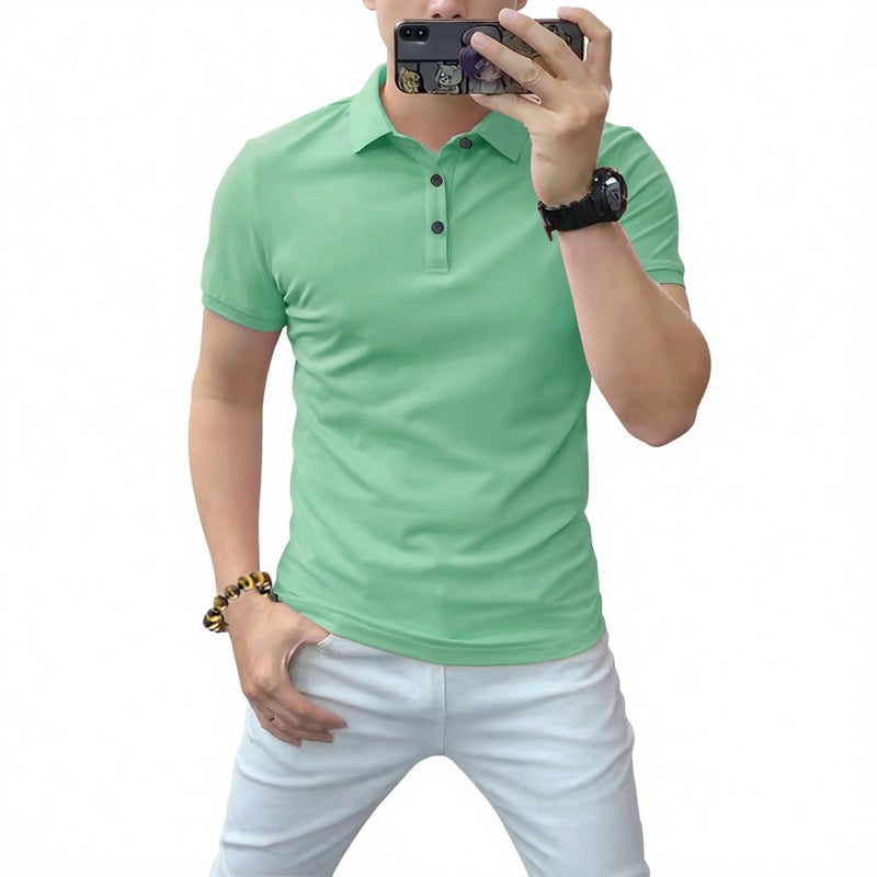 Men's Short Sleeve Polo Shirt Business Casual Knit Top - Image 1