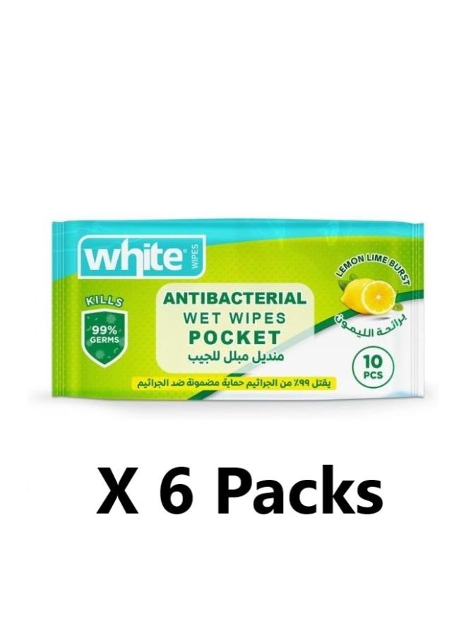 وايت 6 عبوات من مناديل وايت المضادة للبكتيريا متعددة الأغراض برائحة الليمون 10 منديل - Image 1