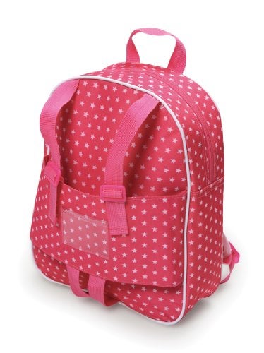 Badger Basket Doll Travel Backpack for Dolls Stylish Durable Carrying Case with Clear Storage Pockets Best for OntheGo Play and Doll Accessories Design in Pink White Stars - Image 1