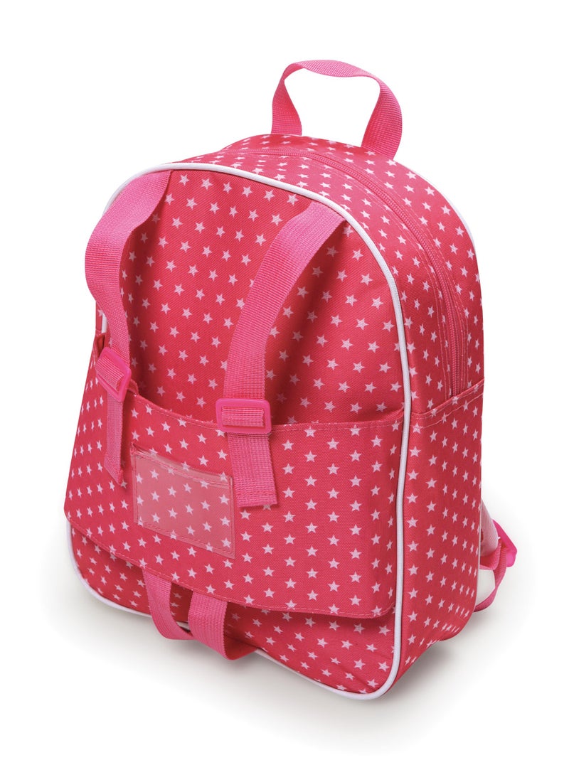 Badger Basket Doll Travel Backpack for Dolls Stylish Durable Carrying Case with Clear Storage Pockets Best for OntheGo Play and Doll Accessories Design in Pink White Stars - Image 4