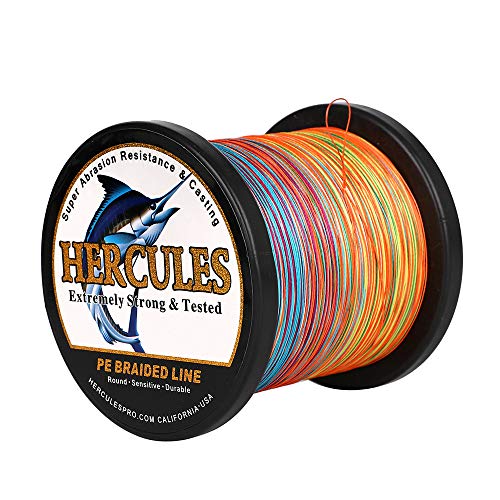 HERCULES Super Cast 1000M 1094 Yards Braided Fishing Line 80 LB Test for Saltwater Freshwater PE Braid Fish Lines Superline 8 Strands - Multi-Color, 80LB (36.3KG), 0.48MM - Image 1