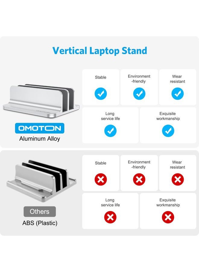 Omoton Updated Dock Version Vertical Laptop Stand (Up to 17.3in, Silver) - Image 2