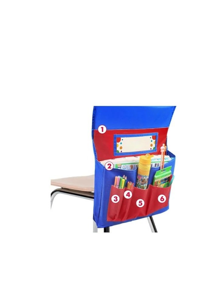 LAMAY Chair Back Pocket, 15.7" ×10" School Seat Chair Storage Pocket, Organizer with Label Slot, Multiple Pockets for School Home Classroom Preschool Daycare, red - Image 1